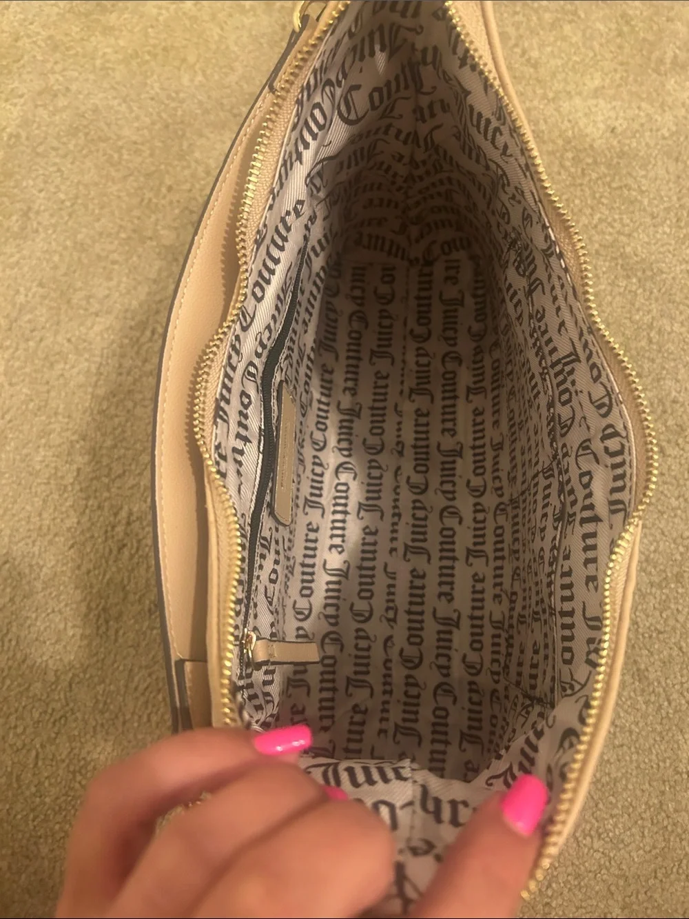 Juicy Couture Beige Logo Hobo with Gold-Tone Hardware